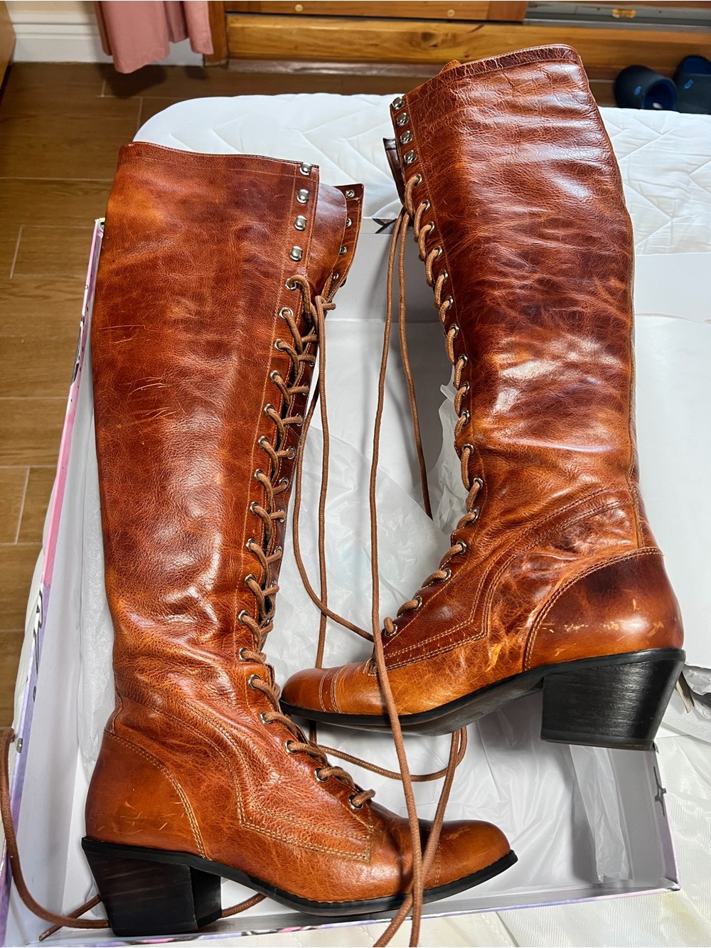 Rare Free People Jeffrey Campbell Joe Over the Knee Lace-up Brown Leather Boots